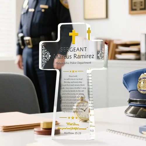 Miniatura 2 de Placa de regalo personalizada con cruz de cristal para oficial de aplicación de la ley, personalizada con el nombre del oficial de la ley, regalo