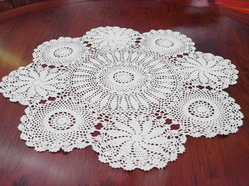 Miniatura 11 de Damanni Mantel de encaje hecho a mano de algodón hecho a mano, redondo, blanco, 39 pulgadas