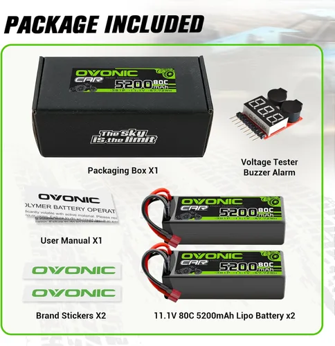 Miniatura 6 de OVONIC Lipo - Batería de 11.1 V 80C 5200 mAh 3S con enchufe en T estilo Dean, batería rígida para autos a control remoto, barco, camión