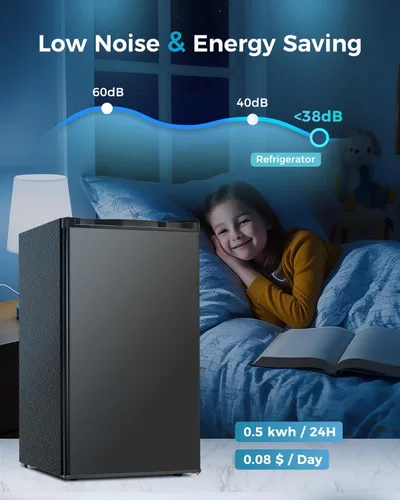 Miniatura 4 de Feelfunn Mini refrigerador con congelador, mini refrigerador de una sola puerta de 3.2 pies cúbicos con termostato ajustable, ahorro de energía