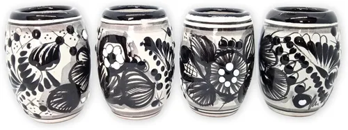 Miniatura 8 de Vasos de chupito Talavera en forma de barril: juego de 4 caballitos de cerámica floral pintados a mano, 2 oz, auténtica cerámica mexicana