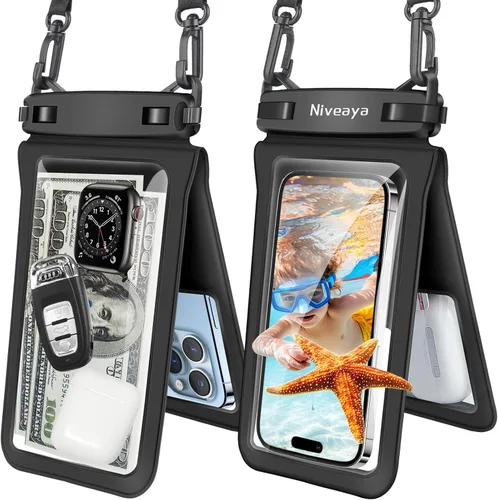 Miniatura 22 de Niveaya Bolsa impermeable para teléfono con doble espacio - 2 unidades, funda impermeable con cordón para iPhone 16/15/14/13/12 Pro Max hasta 8.3