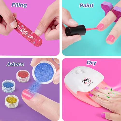 Miniatura 5 de Juego de spa de pies y uñas para niños, kit de día de spa para niñas, bañera de masaje de pies y secador de uñas, juguetes de manicura, pedicura