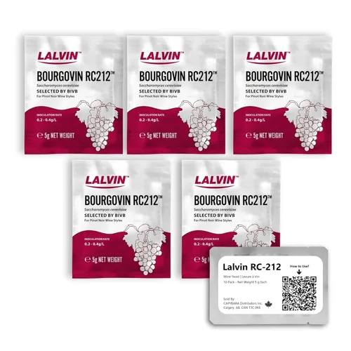 Lalvin RC-212 Levadura de vino (paquete de 5) - Hacer Mead de Sidra de Vino Kombucha en casa - 0.18 oz Sobres - Saccharomyces cerevisiae - Vendido