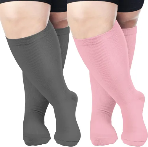 Aoliks Calcetines de compresión de talla grande para pantorrillas anchas, extra grandes hasta la rodilla, calcetines de apoyo alto para mujeres y