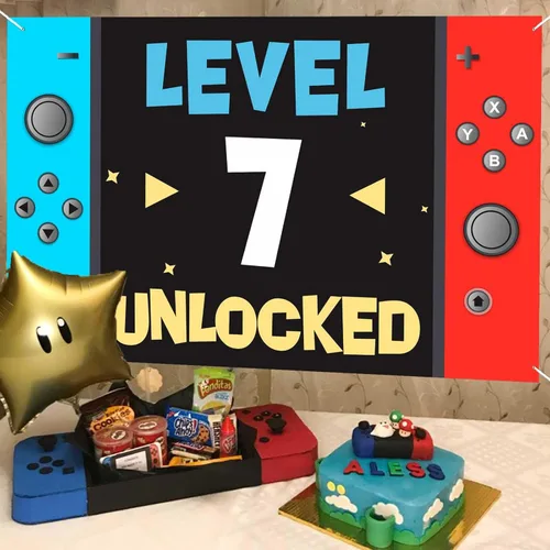 Miniatura 6 de Level 7th Unlocked Happy 7th Birthday Level Up Banner de fondo para cabina de fotos, accesorios de videojuego, decoración temática juvenil