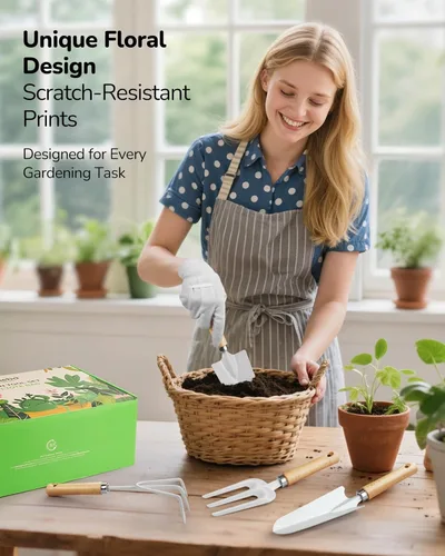 Miniatura 5 de Grenebo Herramientas de Jardinería, Juego de Regalo de Jardinería de 10 Piezas para Mujeres, Herramientas Antióxido y Resistente con Bolsa Rosa