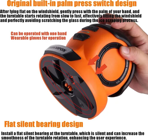 Miniatura 4 de YEECOPON Rascador de hielo eléctrico 3 en 1 para automóviles y hogar - Descongelador de mano inalámbrico, limpiador y pulidor, motor de 500 RPM