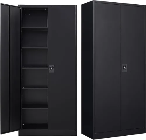 MIIIKO Gabinete de Metal para Almacenamiento, Gabinete de Almacenamiento de Acero Alto con Puerta con Cerradura y 5 Estantes, Organizador de Negro
