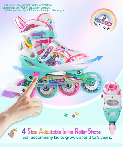 Miniatura 6 de Patines en línea de unicornio arcoíris para niñas, adolescentes y mujeres, patines 4-Pejiijar para niñas de 6 a 8 a 12 años con ruedas luminosas
