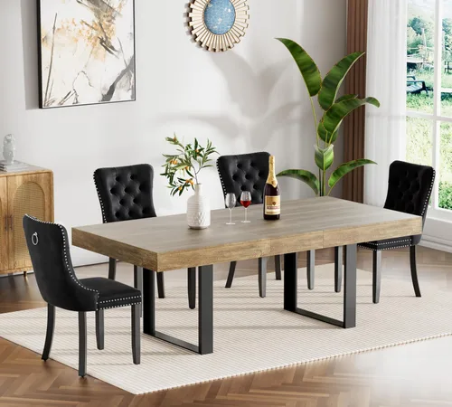 Miniatura 29 de Juego de mesa de comedor extensible marrón de 7 piezas para 6, 63 a 78.74 pulgadas, moderno juego de mesa de cocina y comedor, mesa de comedor Mesa