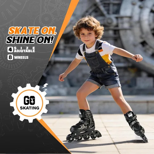 Miniatura 2 de 2PM SPORTS Patines en línea para niños y niñas, niños de 5 a 8 a 12 años, 4 a 6, 6 a 12 años, con ruedas iluminadas, cuchillas ajustables para Negro