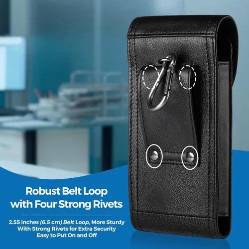 Miniatura 4 de Funda de cuero genuino para cinturón de teléfono con clip para cinturón, funda para teléfono celular para teléfonos inteligentes grandes de 6.5