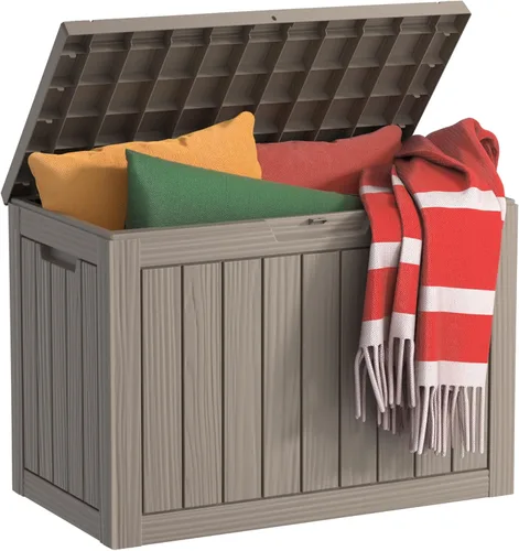 Miniatura 30 de EasyUp Caja de almacenamiento al aire libre de 30 galones, caja de resina para muebles, herramientas de jardín, cajas de almacenamiento exteriores