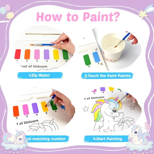 Miniatura 5 de Sets de pinturas acuarela para niños: 2 paquetes de libro para colorear con pintura de agua para niños de 4 a 8 años, kits de papel para dibujar sin