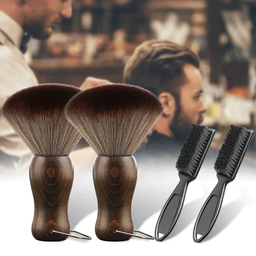 Miniatura 2 de Cepillo de plumero para cuello de peluquero, mango de madera con gancho para cortar el cabello (2 piezas)