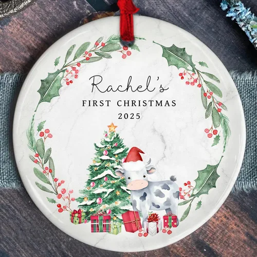 Miniatura 26 de Adorno personalizado de cerámica para la primera Navidad del bebé 2025 – Recuerdo navideño de copo de nieve personalizado con nombre, nuevo adorno