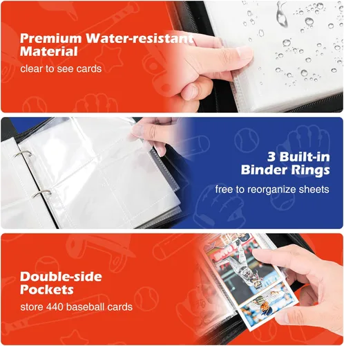Miniatura 4 de ProCase Carpeta de tarjetas de béisbol de 4 bolsillos para 440 tarjetas, álbum de tarjetas comerciales deportivas con 55 fundas para tarjetero Blanco