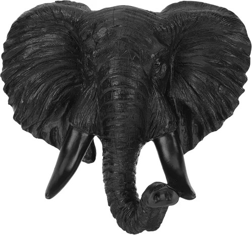 Luxshiny Decoración de pared de cabeza de elefante, escultura de animales 3D, resina para colgar en la pared, arte africano de vida silvestre para