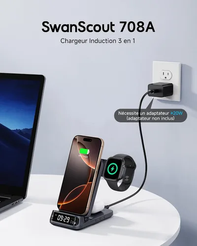 Miniatura 2 de Cargador inalámbrico para iPhone 17/16/15/14/13/12, estación de carga 3 en 1 para Apple Watch 11/10/9/8/7/6, Ultra 3/2, para AirPods Pro 3/Pro