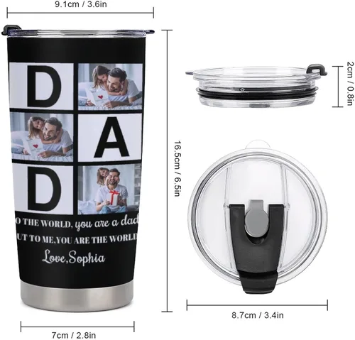 Miniatura 2 de Vaso de viaje personalizado con imagen para papá, regalo en el día del padre de parte de la hija o hijo, taza de café personalizada con taza de foto