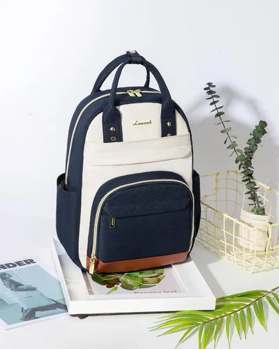 Miniatura 6 de LOVEVOOK Mini mochila para mujer, elegante mochila impermeable, Drak Azul-beige-marrón, Mochila