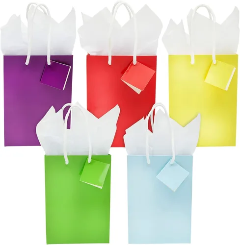 Miniatura 7 de BLUE PANDA Paquete de 20 bolsas de regalo pequeñas de papel con asas, bolsas de regalo de 5.5 x 2.5 x 7.9 pulgadas con 20 hojas de papel de seda