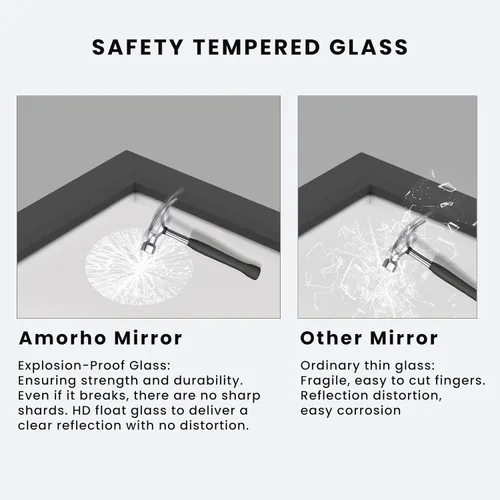 Miniatura 4 de Amorho Espejo de Baño Negro, Espejos de Pared de 24x30 Pulgadas con Marco de Metal Grueso para Sobre el Fregadero, Dormitorio, Sala de Estar