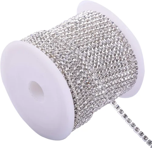 KAOYOO - Cadena de diamantes de imitación de 9 metros (10 yardas) con cierre de 2.5 mm para manualidades de costura, decoración DIY (plata)
