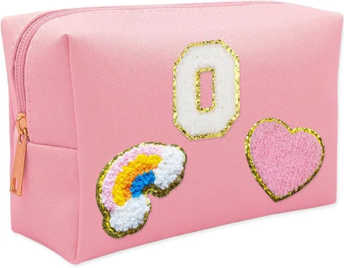 Miniatura 9 de Bolsa de Maquillaje Preppy, Estuche de Lápices de Cuero PU Premium Impermeable Bolsa de Cosméticos con Sonrisa Corazón Arcoíris Bonita Bolsa