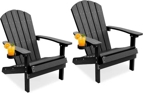 Miniatura 51 de YEFU Silla Adirondack de plástico resistente a la intemperie, sillas de patio con instalación fácil en 5 pasos, se ve exactamente como madera real