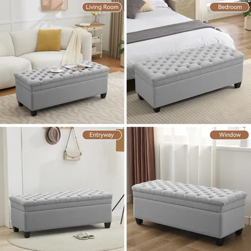 Miniatura 7 de WUTUTUEE Banco Otomán de Almacenamiento de Tela de 51", Banco Otomán de Almacenamiento Rectangular Tapizado Acolchado para Pie de Cama, Banco
