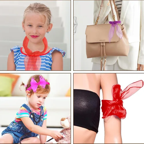 Miniatura 12 de KIMOBER 12 bufandas cuadradas de baile, 12 colores malabares de seda, trucos de magia de música, accesorios para niños pequeños (24 x 24 pulgadas)
