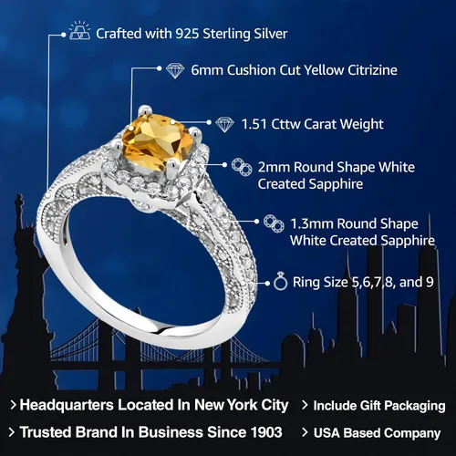 Miniatura 100 de Gem Stone King Anillo de compromiso de plata de ley 925 de 0.236 in con piedra natal y zafiro blanco creado con acento Anillo de compromiso