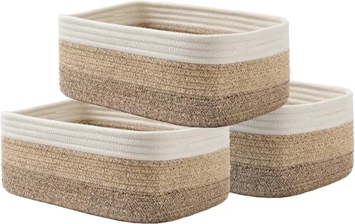 Miniatura 23 de Cesta tejida pequeña, 12 x 8 x 4.5 pulgadas, cesta de almacenamiento para organizar, bonita canasta de cuerda pequeña para estante de armario, cubos