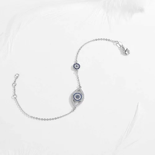 Miniatura 5 de Kaletine Blue Evil Eyes Link Bracelet Sterling Silver 925 Cubic Zirconia Chain Adjustable 67 7 75