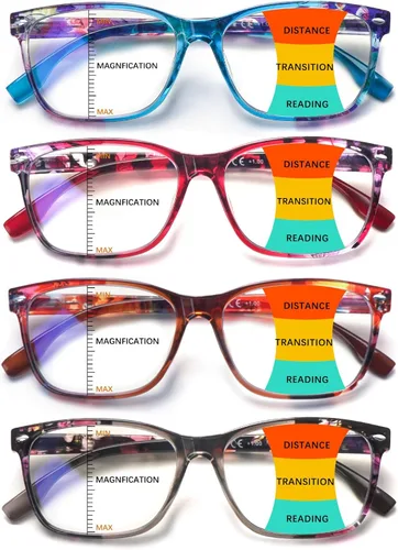 Miniatura 13 de Anteojos de lectura progresivos multienfoque para mujer, estampado de patrón de bloque de luz azul, elegantes lectores de computadora para mujer