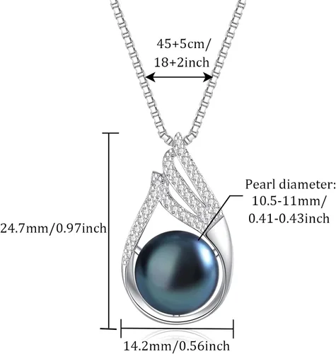 Miniatura 5 de Collar de perlas negras, blancas, doradas, grises para mujer, collar con colgante de plata esterlina, perlas cultivadas en agua salada auténticas