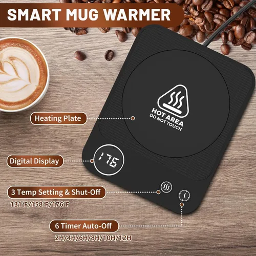 Miniatura 5 de Calentador de taza, calentador de café eléctrico con 3 ajustes de temperatura, calentador de taza de café de apagado automático de 2 a 12 horas