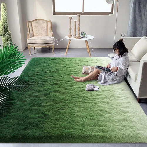 Miniatura 17 de DweIke Alfombras esponjosas de lujo para niños para sala de estar, dormitorio, 4 x 6 pies, alfombra de área negra y azul para niñas y niños, Azul