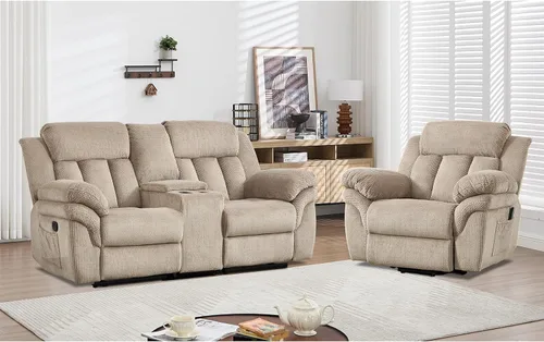 Miniatura 17 de CANMOV Juego de sofá reclinable, sofá biplaza reclinable manual y sofá de 3 plazas con reposabrazos sobrerelleno para sala de estar, muebles de Gris