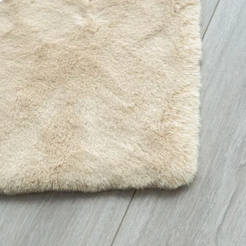 Miniatura 9 de ORINOVA - Alfombra de piel sintética beige de felpa lavable para dormitorio, alfombra de pelo de conejo para sala de estar, 4x6 pies, rectangular