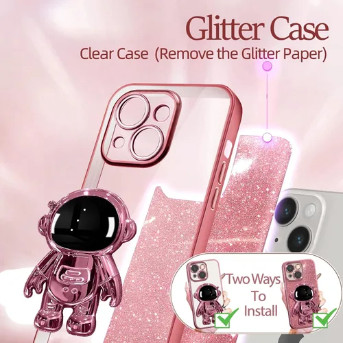 Miniatura 35 de Buleens Funda para iPhone 11 Pro Max Astronauta, Fundas Transparentes para iPhone 11 ProMax con Papel con Purpurina y Soporte de Astronauta, Mujeres