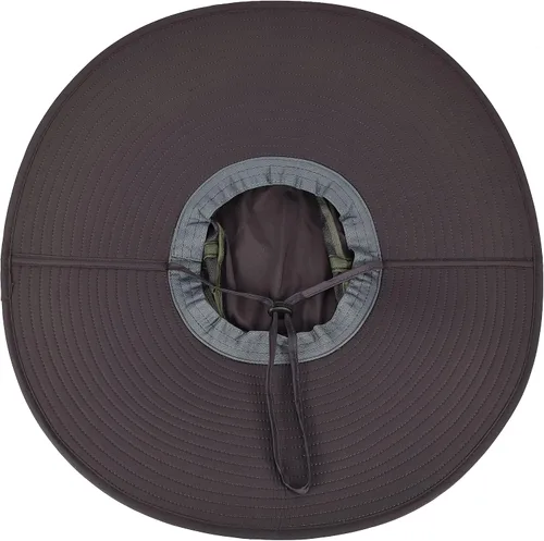 Miniatura 8 de Sombrero de ala súper ancha, protección UPF 50+, sombrero de pescador impermeable para pesca, senderismo, campamento, nailon transpirable y malla