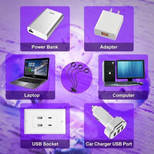 Miniatura 6 de Luz LED negra, lámpara UV de 15 W con USB, luz UV de cuello de cisne regulable de tres cabezales, longitud de onda de 389-405 nm, luces negras