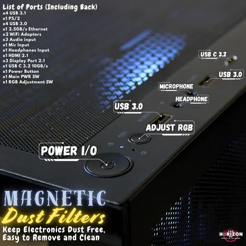 Miniatura 8 de The Horizon RGB I9 RTX Gaming PC CPU Core I9 32 GB de RAM Almacenamiento de 2 TB RTX 5070 OC AIO de 14.173 in WiFi de 1.2 GB/s