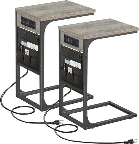 Miniatura 26 de TUTOTAK - Mesa auxiliar en forma de C, mesa lateral para sofá, mesa de sofá con bolsa de almacenamiento, bandeja para TV para sala de estar, Negro
