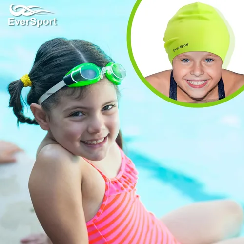 Miniatura 7 de EverSport Gorro de natación grande para niñas de 6 a 14 años, gorra de natación de silicona de pelo largo para trenzas que mantiene el cabello seco