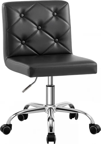 Miniatura 11 de VECELO Silla de tocador de cuero PU con respaldo medio sin brazos, altura ajustable, giratoria rodante 360° para trabajo en casa y oficina Púrpura
