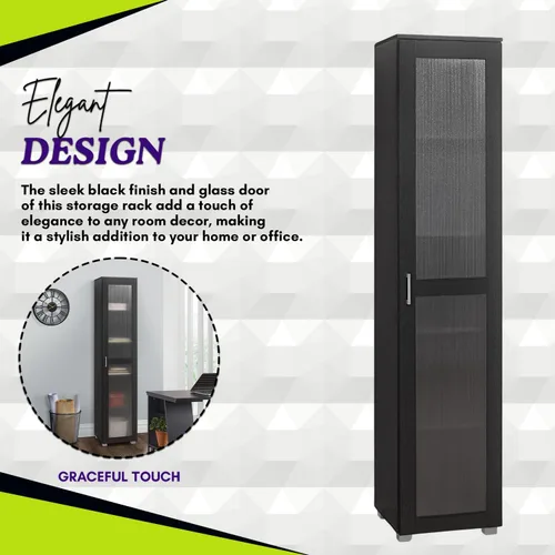 Miniatura 5 de Kings Brand Furniture Romero - Armario de almacenamiento alto Curio, estantería alta perfecta para sala de estar, cocina, dormitorio y oficina, Negro